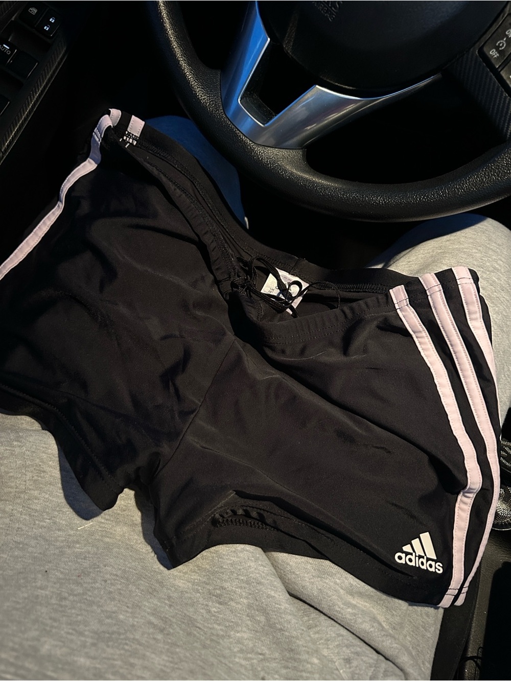 adidas Black Athletic Shorts with Pale Pink Stripes